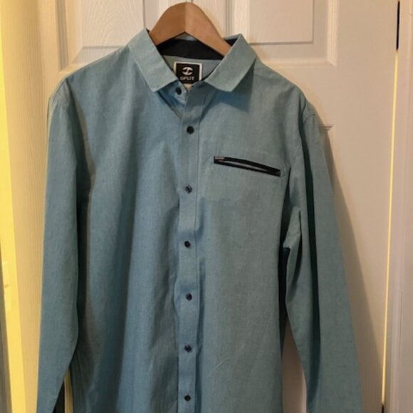Split Bound By Name. Aqua - Button Up Men's Long Sleeve Shirt Wrinkle Free - Picture 6 of 10